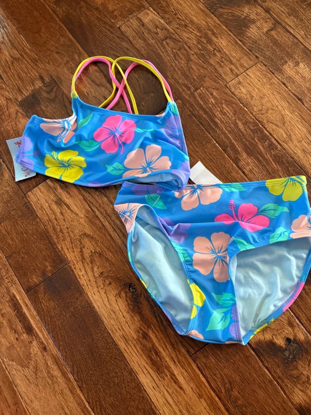 Cat and Jack Two-Piece Swimsuit - Pink, Yellow & Peach Hibiscus 14 NWT
